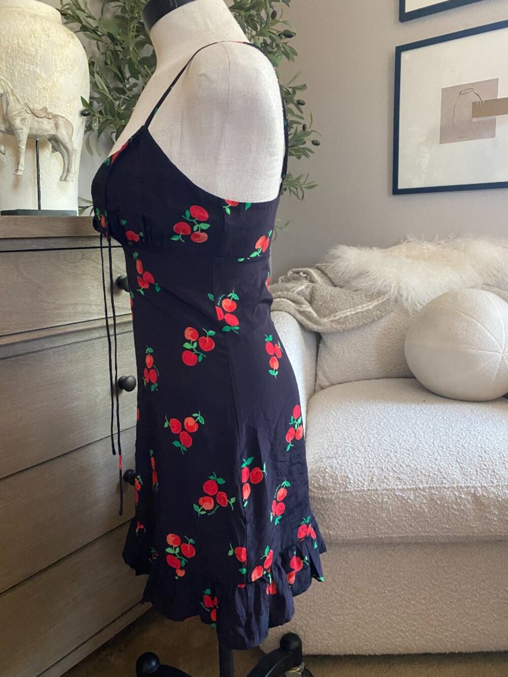 From Future | 100% Silk Cherry Print Mini Slip Dress - Picture 3 of 11
